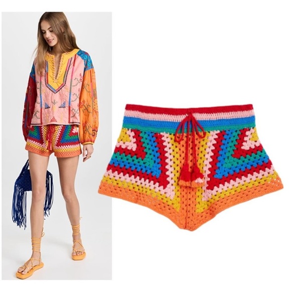 FARM Rio Pants - Farm Rio Striped Scarf Crochet Shorts - Size Medium